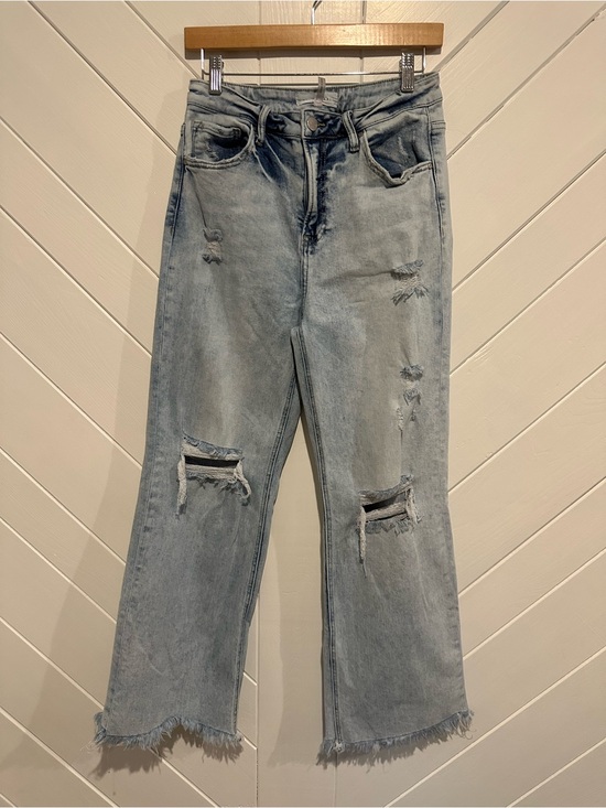 Risen Jeans Denim - Risen Light Wash Distressed High-Waist Straight Jeans